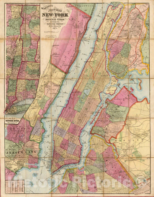 New York and Adjacent Cities - River Map, 1874 - Historical Map Print