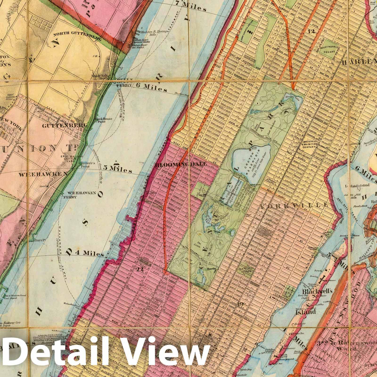 New York and Adjacent Cities - River Map, 1874 - Historical Map Print
