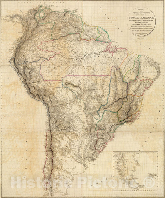 South America - Physical Map, 1814 - Historical Map Print