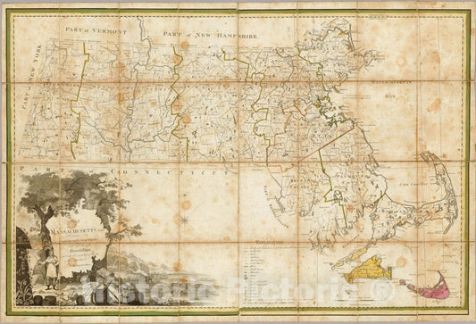 Massachusetts 1801 Historical Map Print - Carleton Engraved Topographic Reproduction