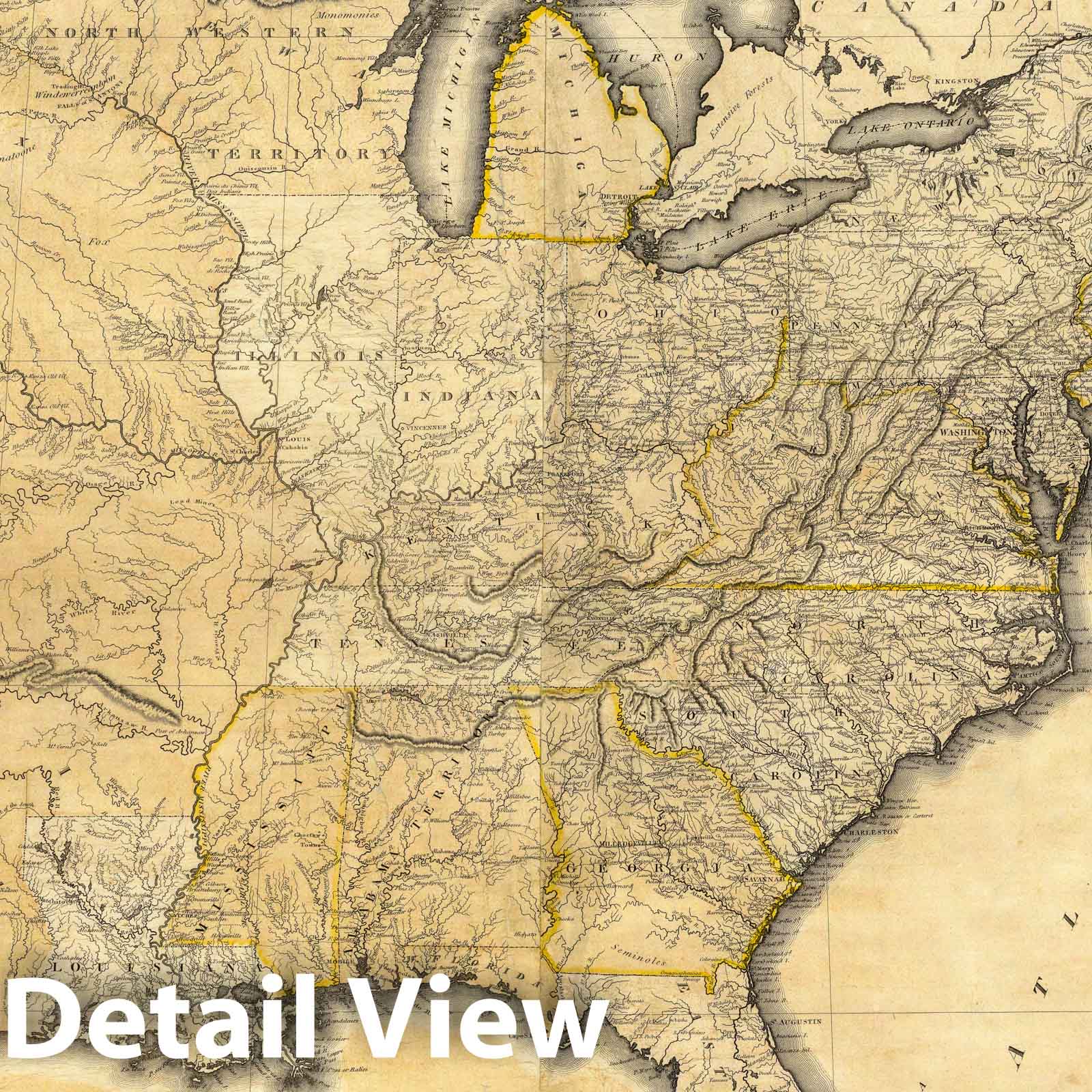 United States, Canada, and Northern Territories - River Map, 1819