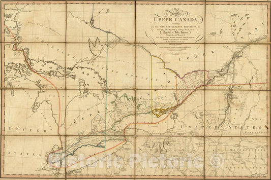 Upper Canada - Route Map, 1800 - Historical Map Print