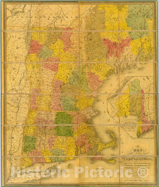 Historic Map : the New England States, 1827 - Vintage Wall Art