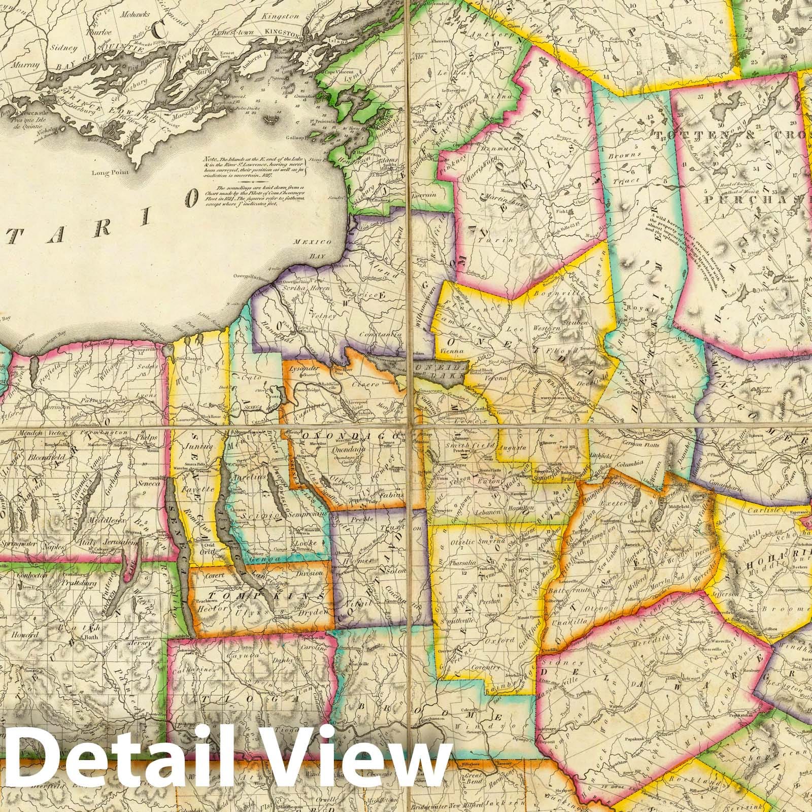 New York with Adjacent States - Canal Map, 1818 - Historical Map Reproduction