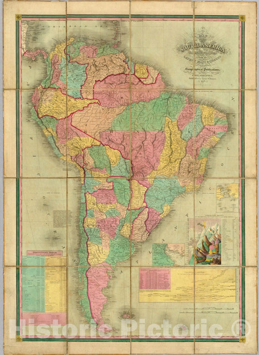 South America - River Map, 1845 - Historical Map Print