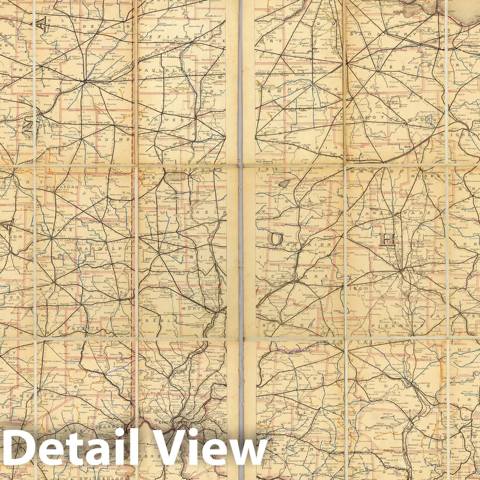 Ohio and Indiana Post Route Map 1884 - Historical Map Print