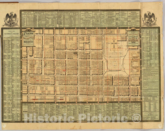 Mexico City Central District, 1883 - Historical Map Print