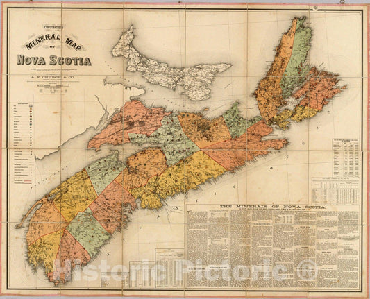 Nova Scotia - Mining Map, 1889 - Historical Geological Print