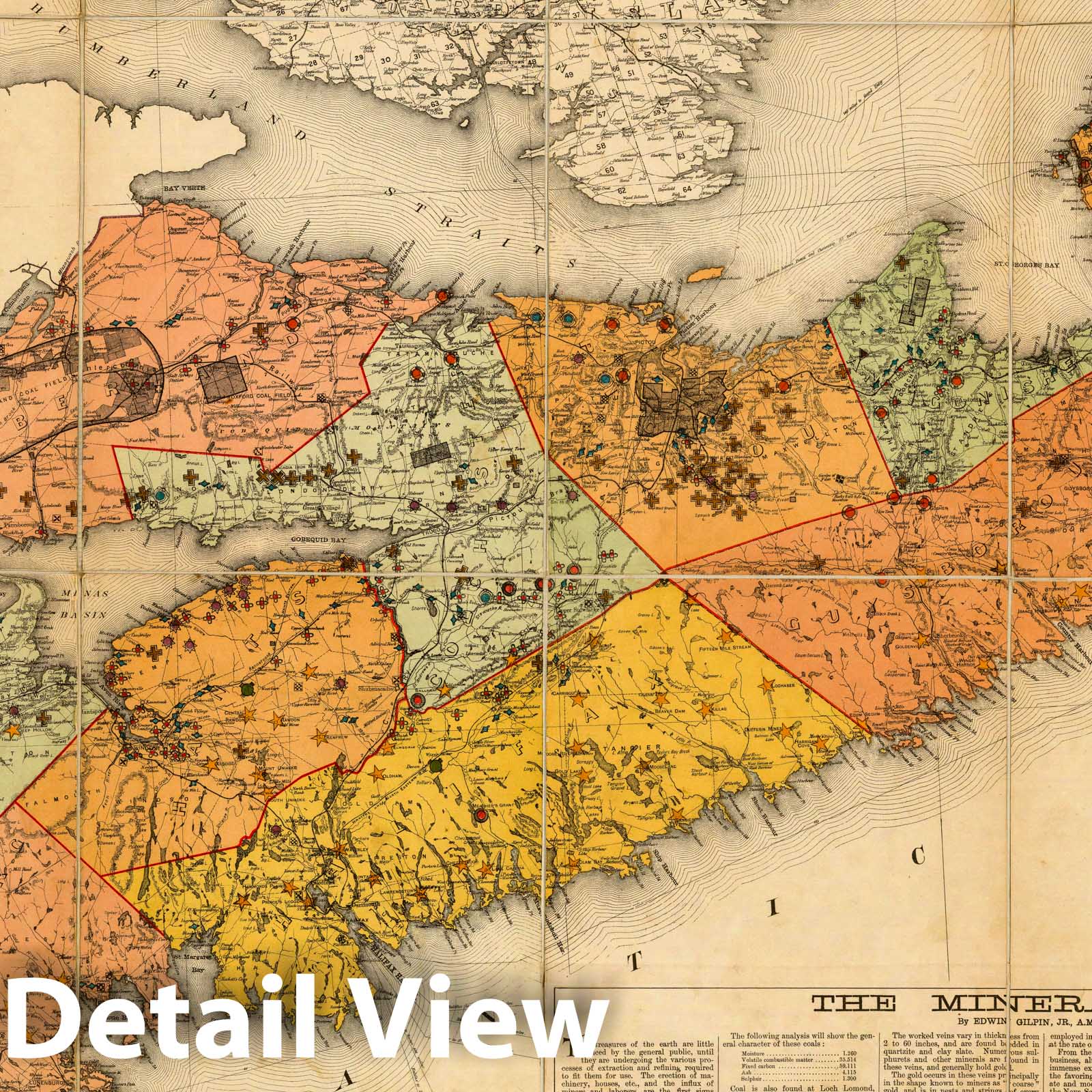 Nova Scotia - Mining Map, 1889 - Historical Geological Print
