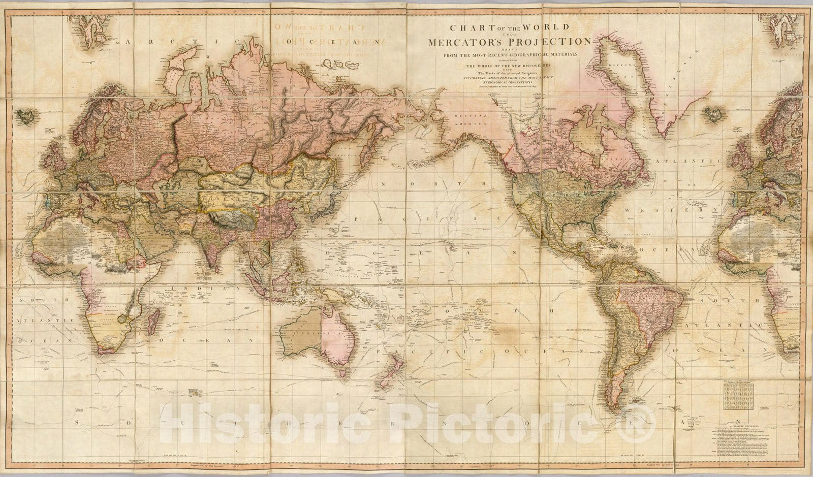 Historic Map : Case Map, Chart of the world upon Mercator's projection. 1819 - Vintage Wall Art