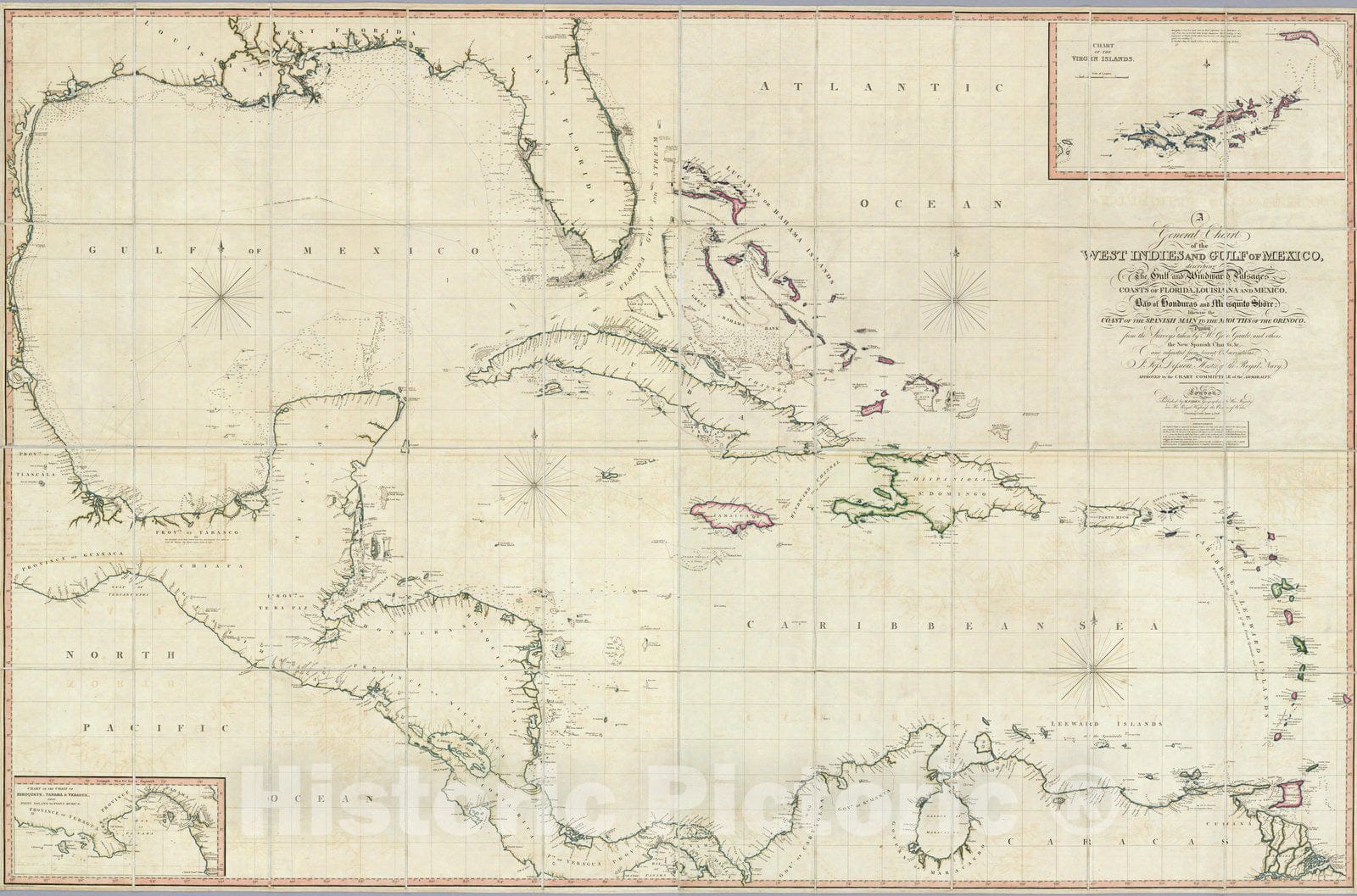 Historic Map : Case Map, A General Chart of the West Indies And Gulf of Mexico. 1808 - Vintage Wall Art
