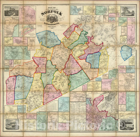 Norfolk County, Massachusetts - Geologic Map, 1858 - Historical Map Print