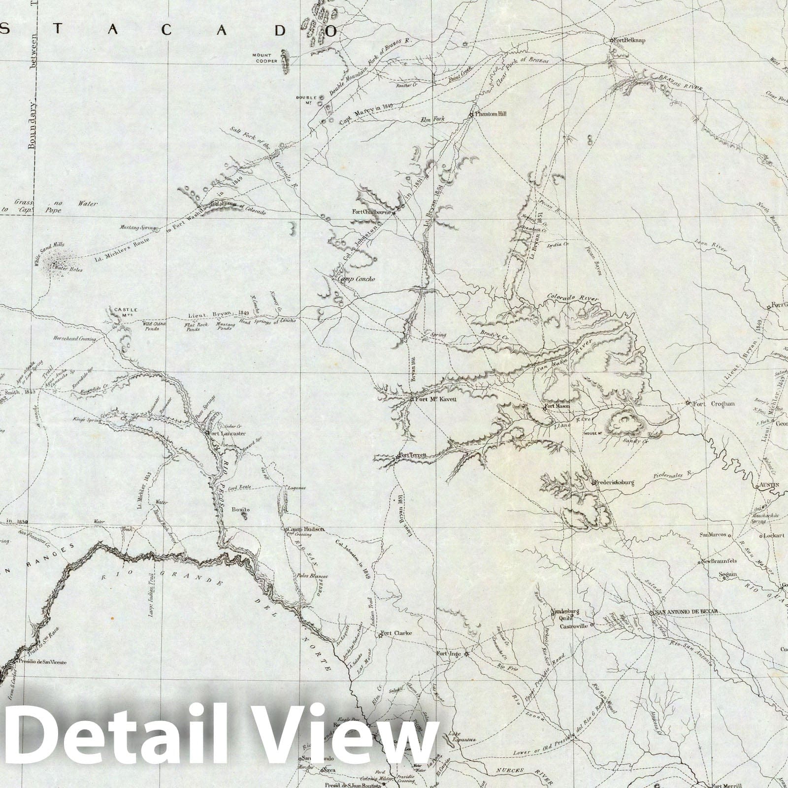Texas and New Mexico - Road Map, 1857 - Historical Military Map Print