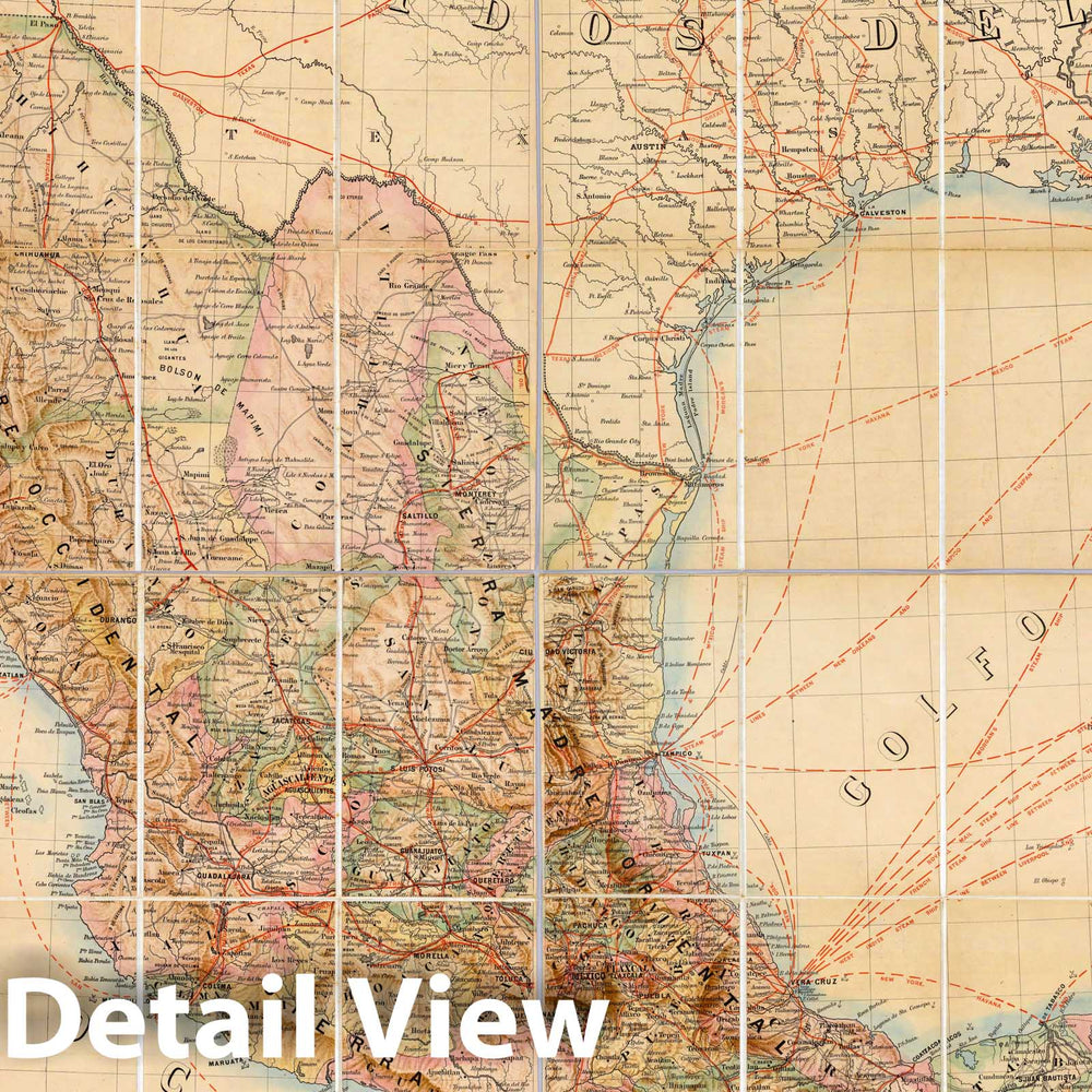 Historic Map : Rand, McNally & Co's. general map of the Republic of Mexico, 1882 - Vintage Wall Art