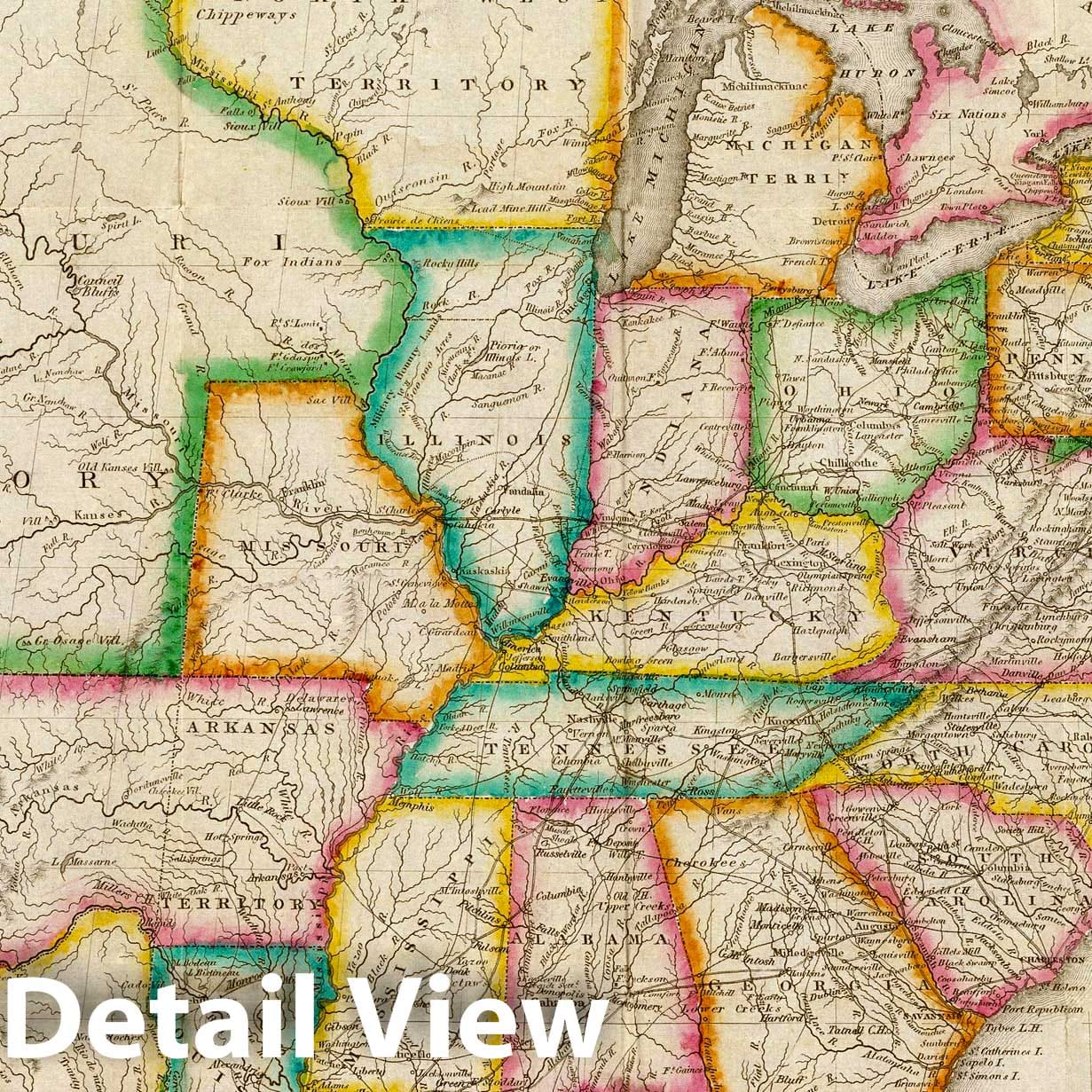 United States of America - Road Map, 1822 - Historical Map Print