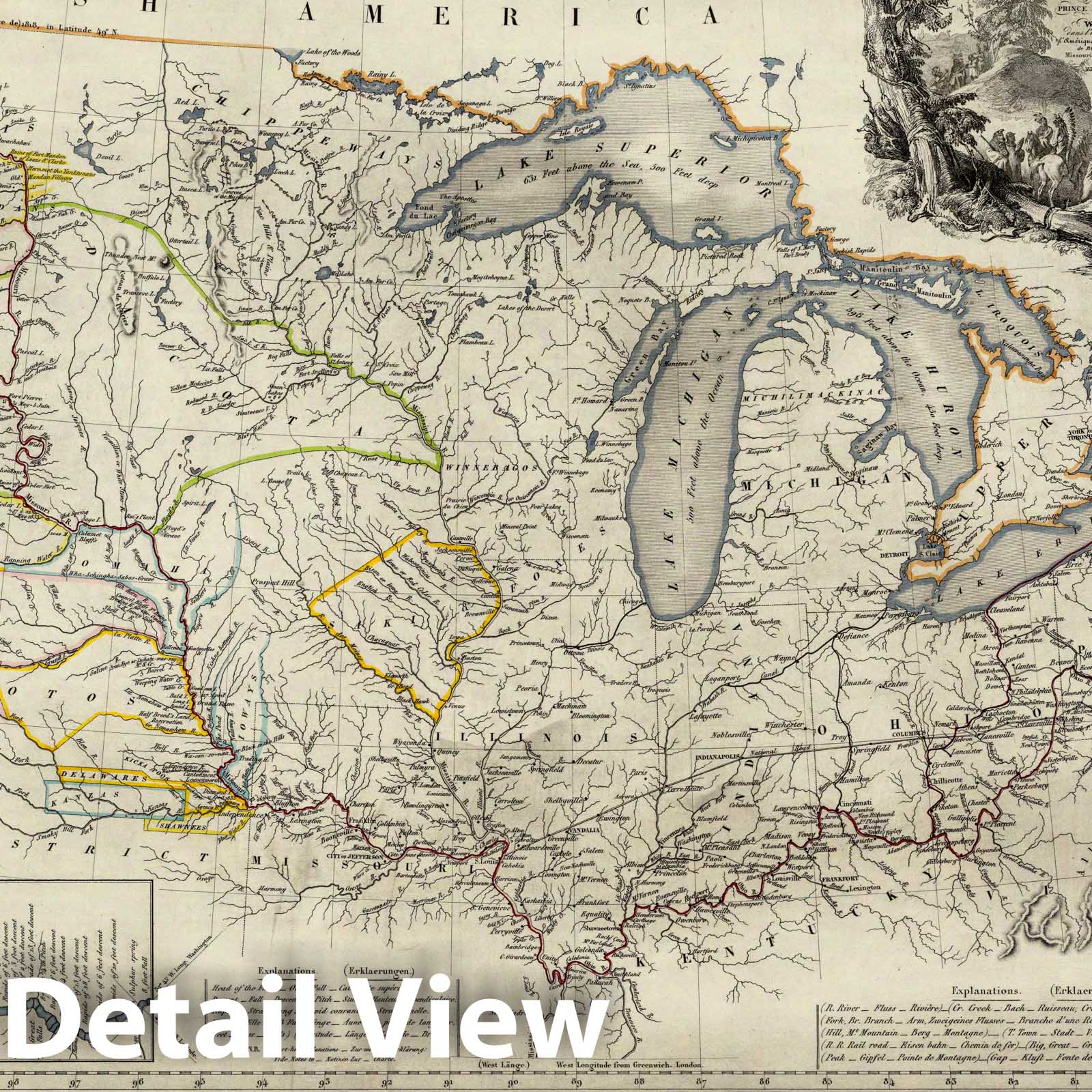 Prince Maximilian of Wied Expedition Map North America 1832-1834 - Historical Map Print