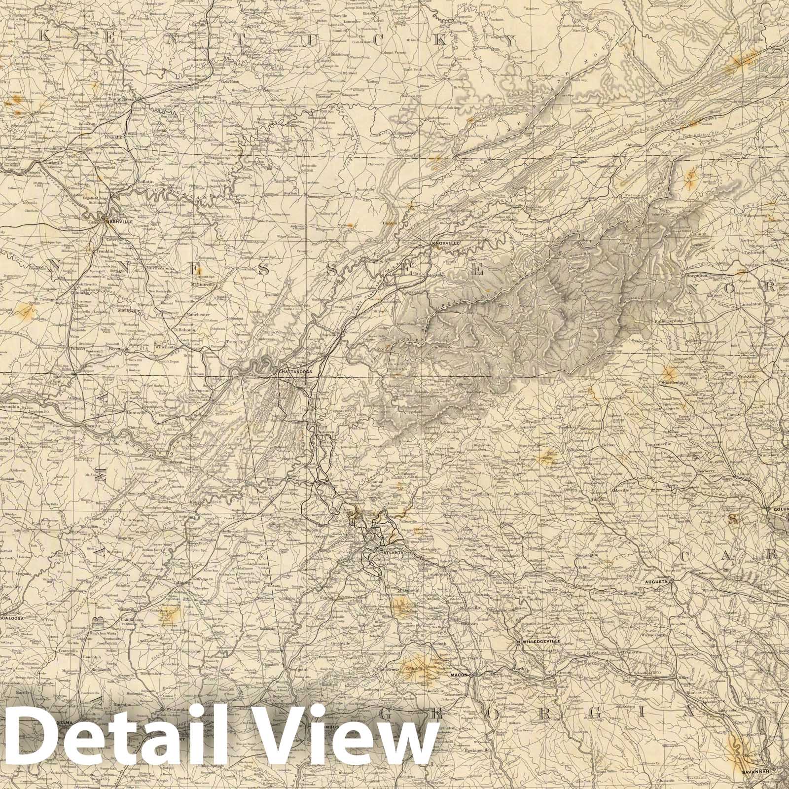 Civil War: Sherman's Marches, Georgia and Tennessee - Military Map, 1865