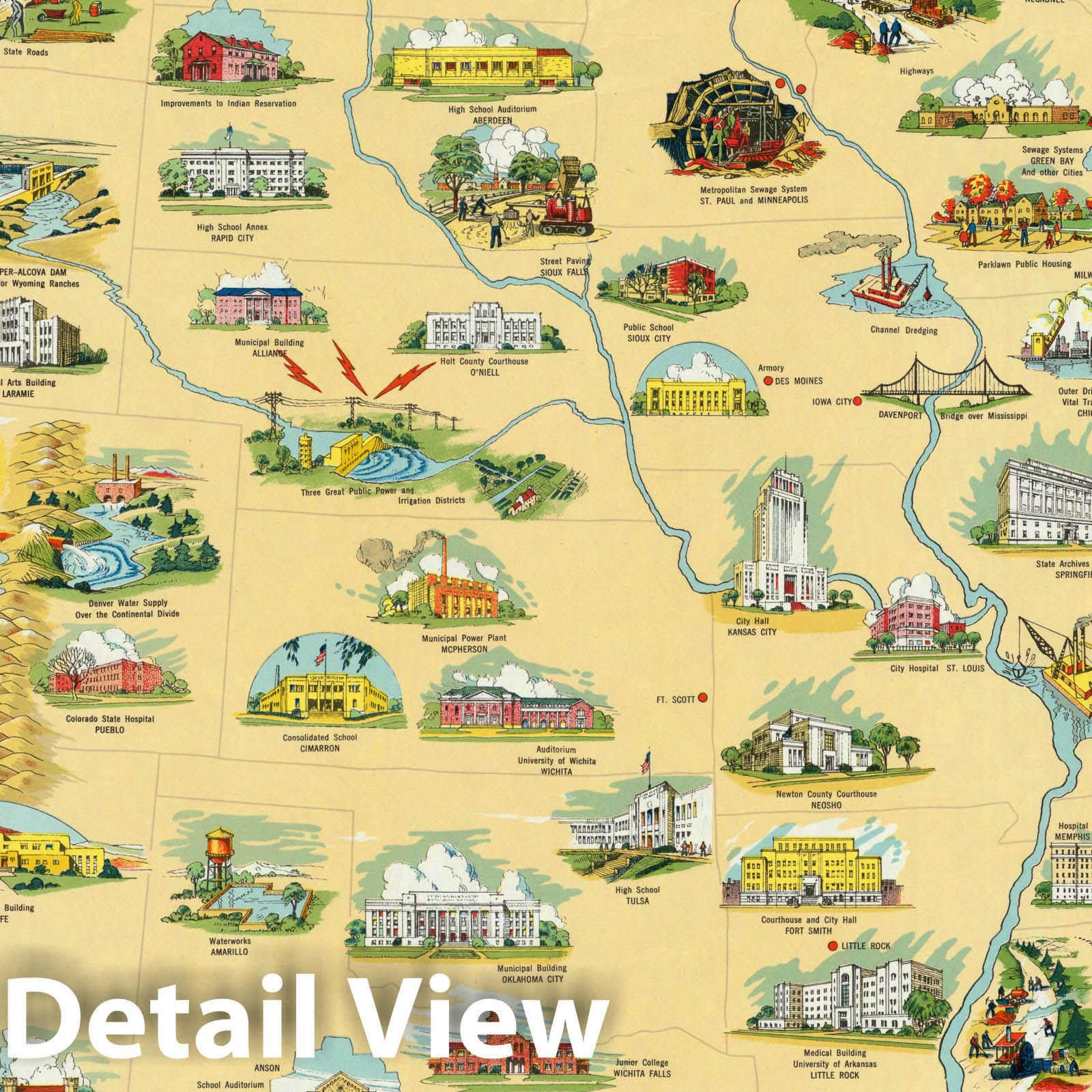 United States - Pictorial Map, 1935 - PWA Infrastructure Historical Print