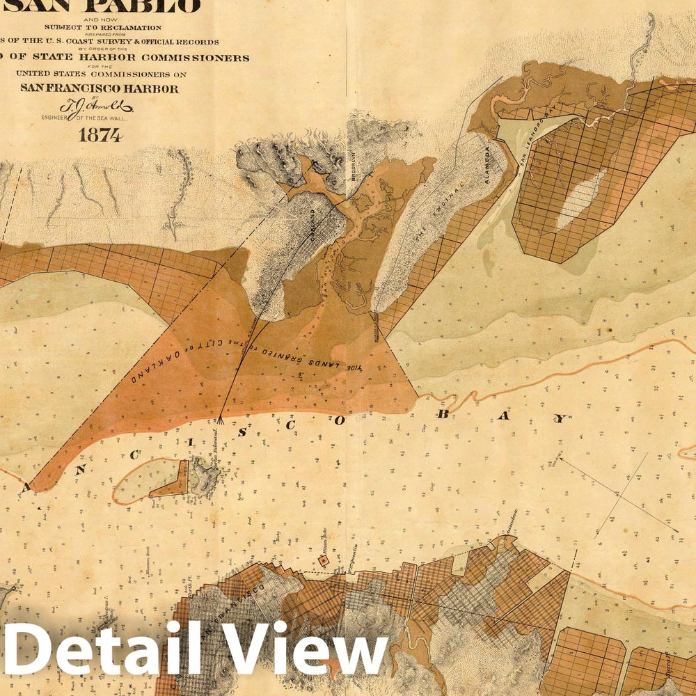 Historic Map : Map exhibiting the salt marsh ... lands adjacent to the bays of San Francisco and San Pablo., 1874, Vintage Wall Decor