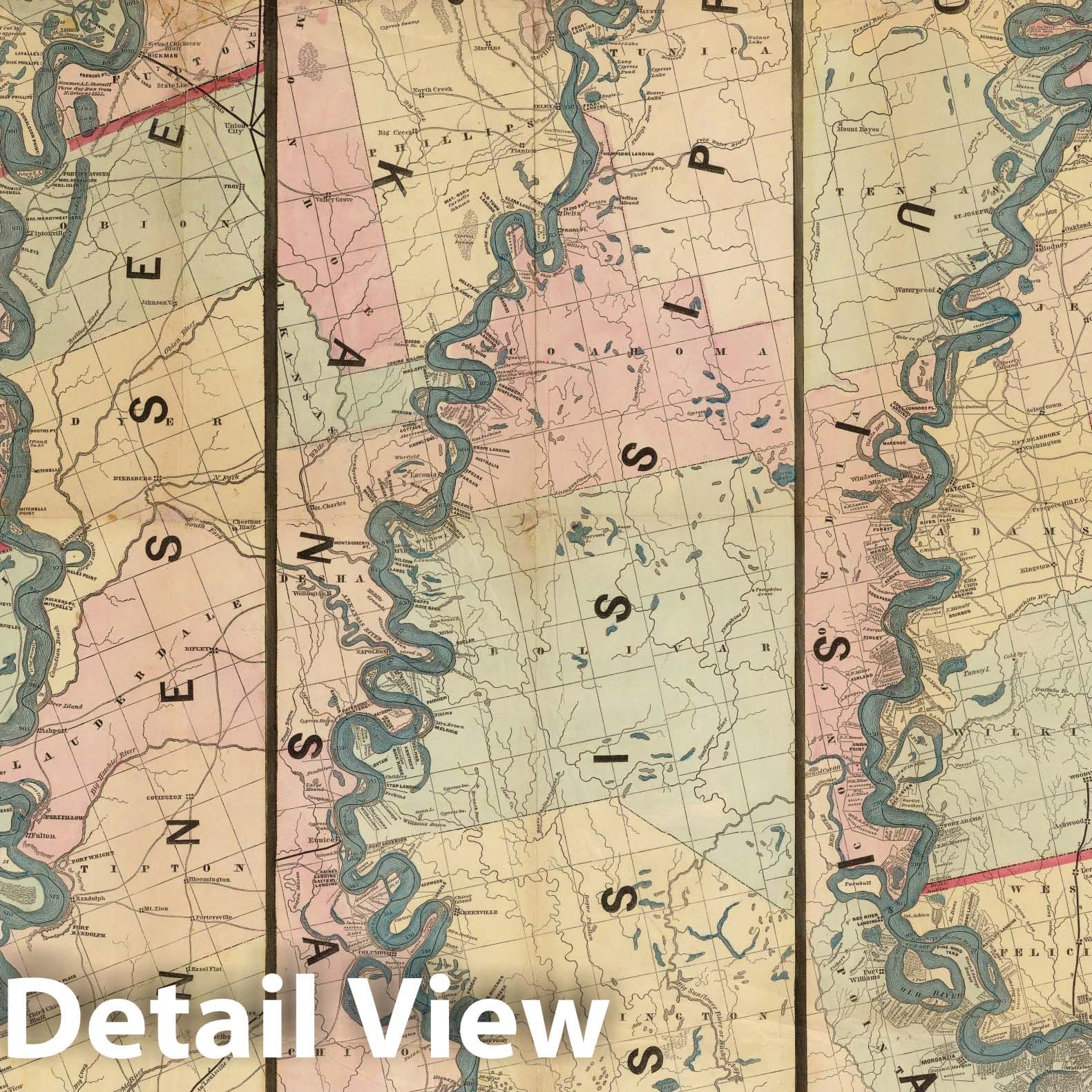 Lower Mississippi River, St. Louis to Gulf of Mexico - Railroad Map, 1862