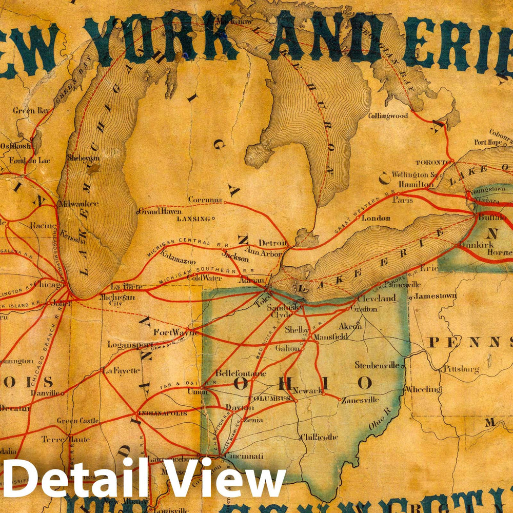 Historic Map : Map of the New York and Erie Rail Road and its connections, 1856 - Vintage Wall Art