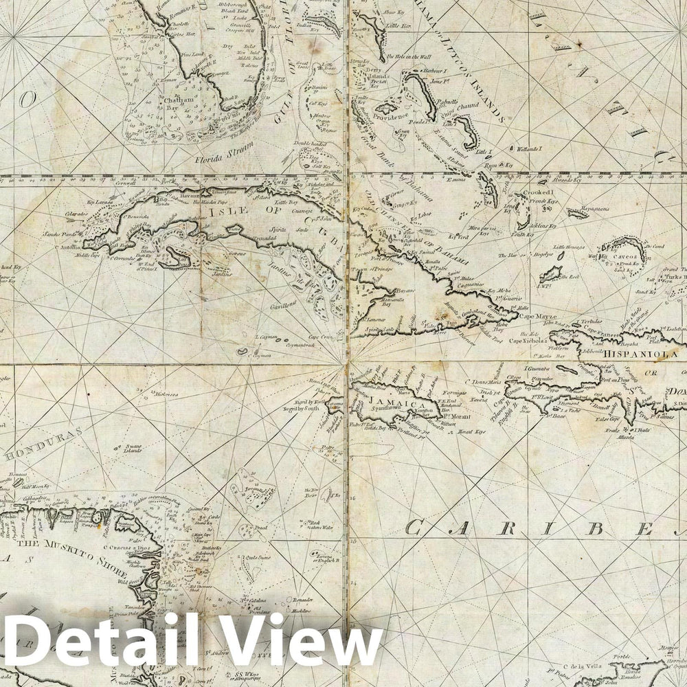 Historic Wall Map : A new general chart of the West Indies. 1789 - Vintage Wall Art