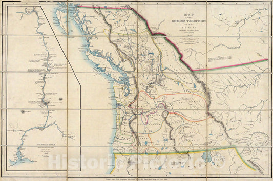 Historic Map : Map of the Oregon Territory, 1844 - Vintage Wall Art