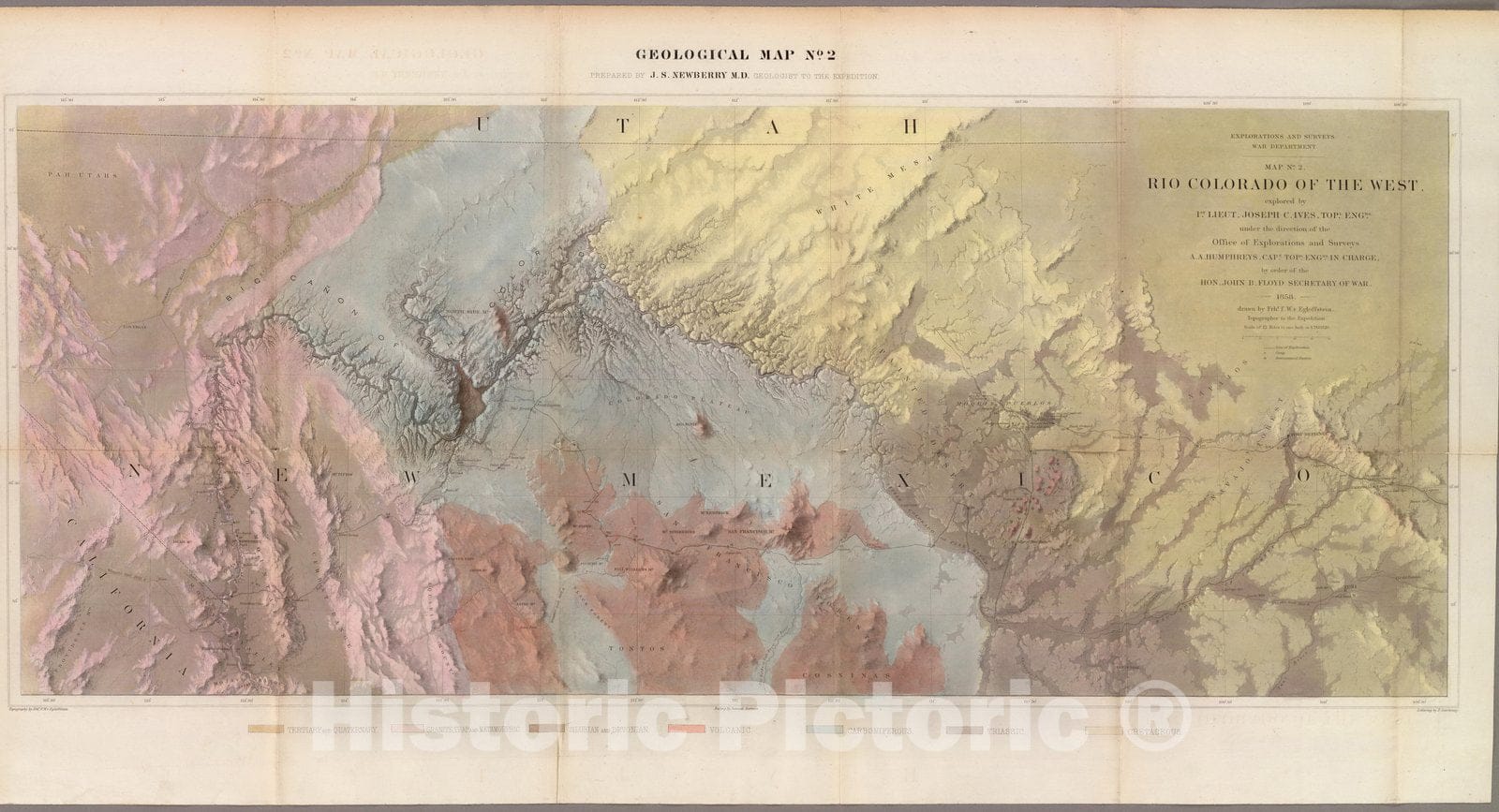 Grand Canyon, Arizona - Geological Map, 1858 - Historical Map Print