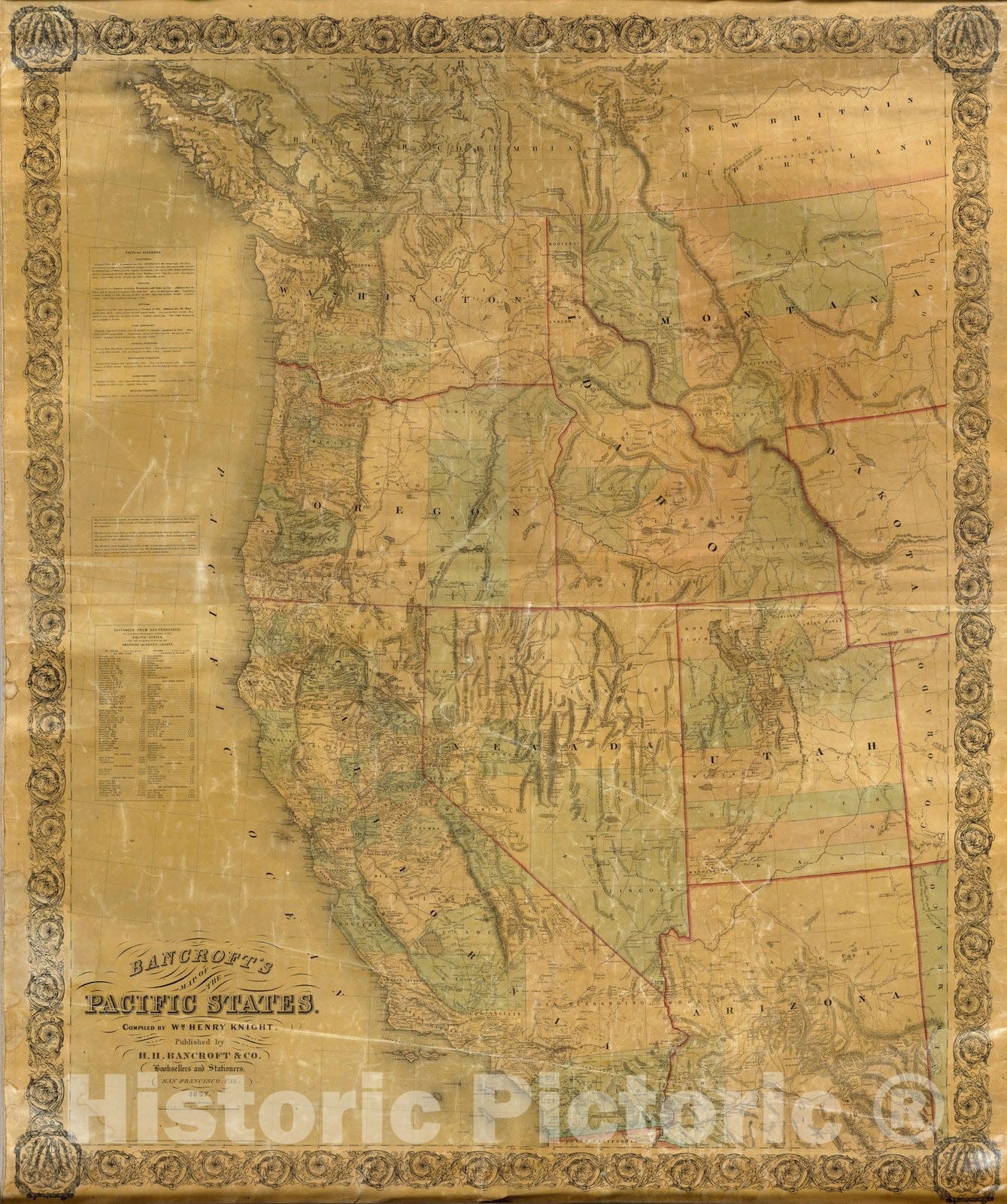 Historic Map : Bancroft's Map of The Pacific States, 1867 - Vintage Wall Art