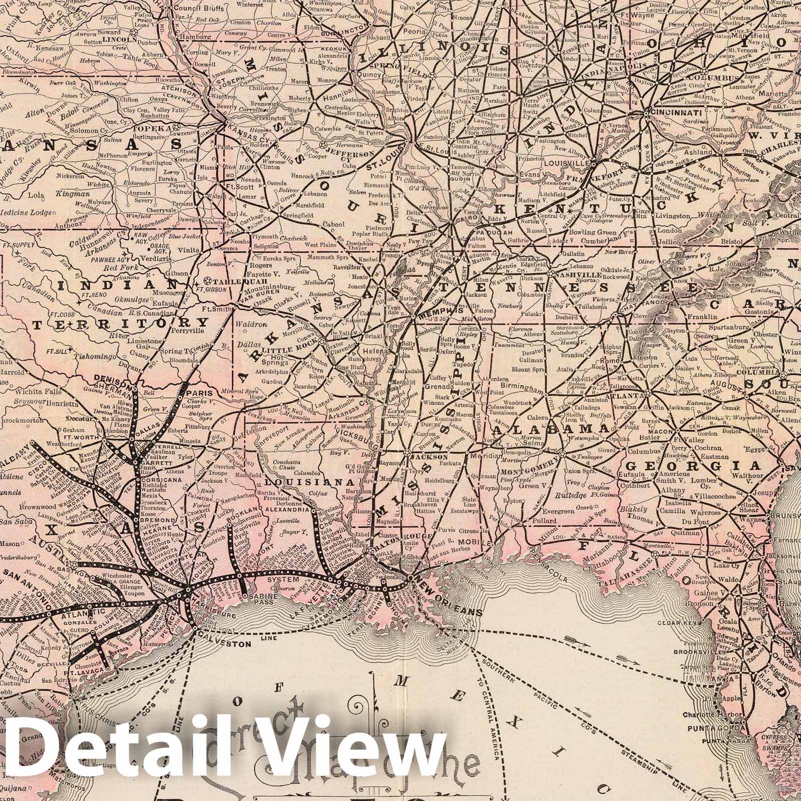 Southern Pacific Company Railroad Map, 1892 - Sunset Route California to New Orleans