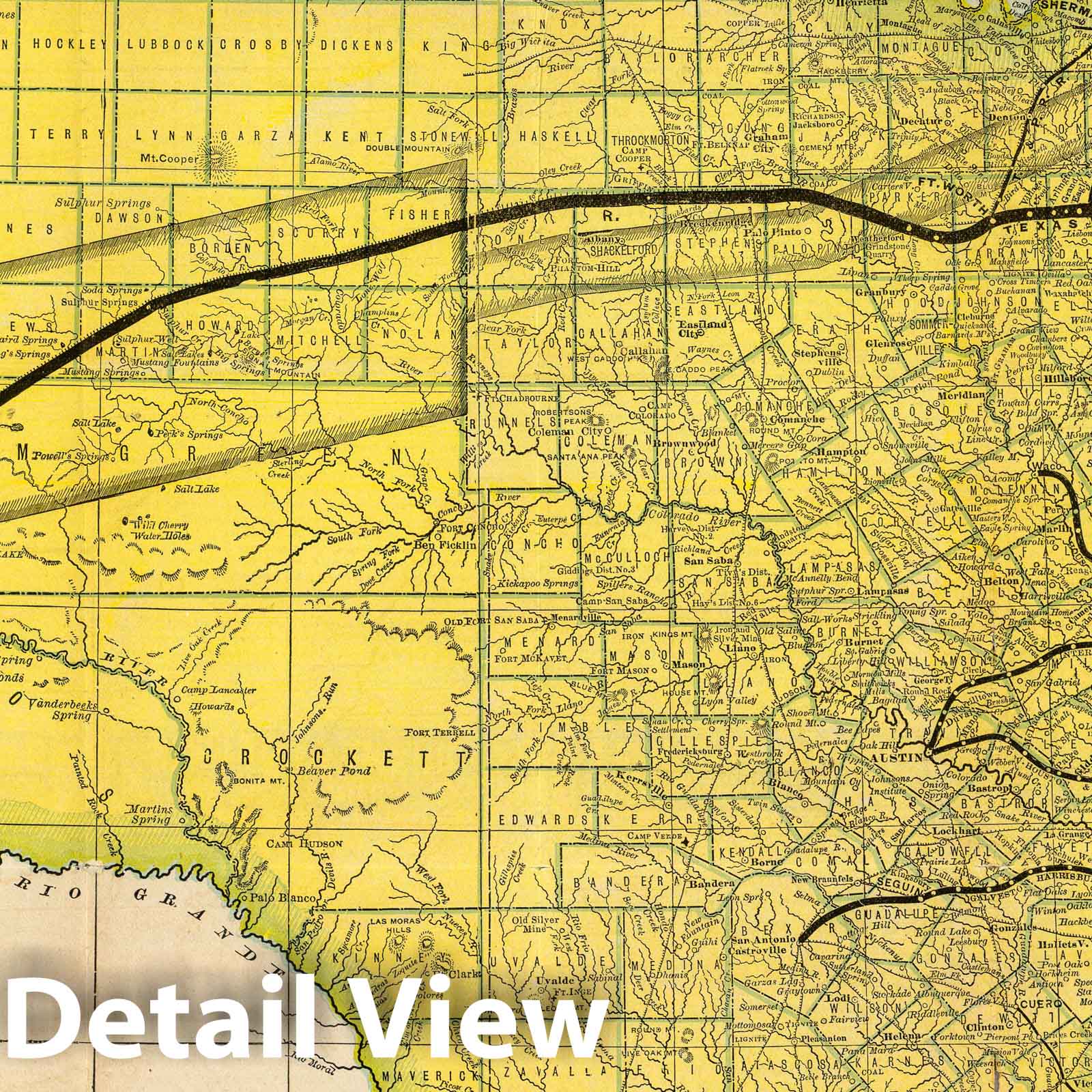 Texas - Pacific Railroad Map, 1878 - Historical Map Print