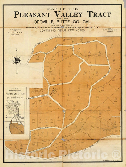 Oroville, Butte County, California 1887 - Pleasant Valley Tract Map Print