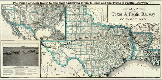 Historic Map : Map, Texas & Pacific Railway & connections, 1903 - Vintage Wall Art