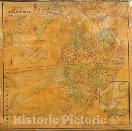 Boston with Charlestown and Cambridge - Survey Map, 1835