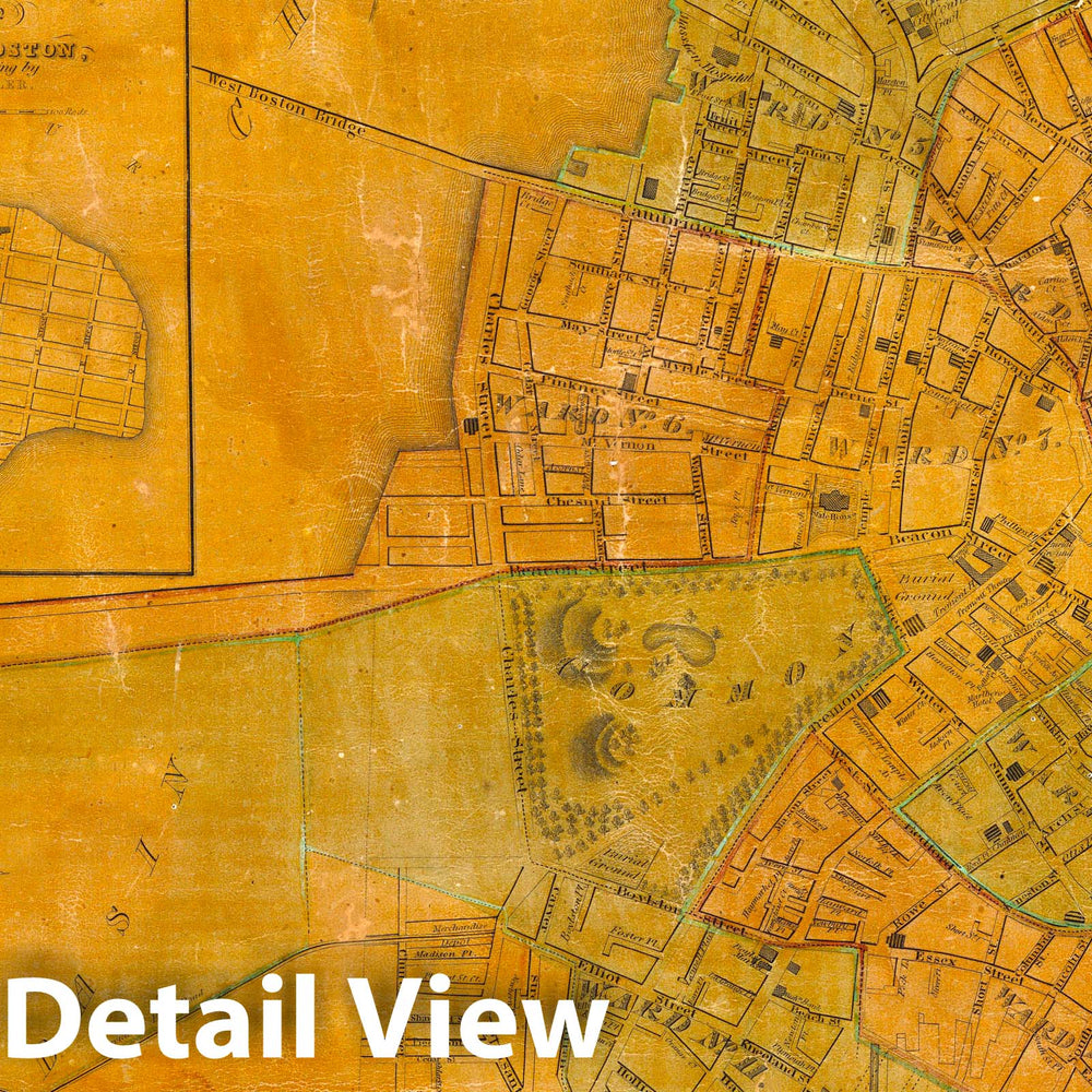Historic Map : Wall Map, Boston, pt. of Charlestown, Cambridge. 1835 - Vintage Wall Art