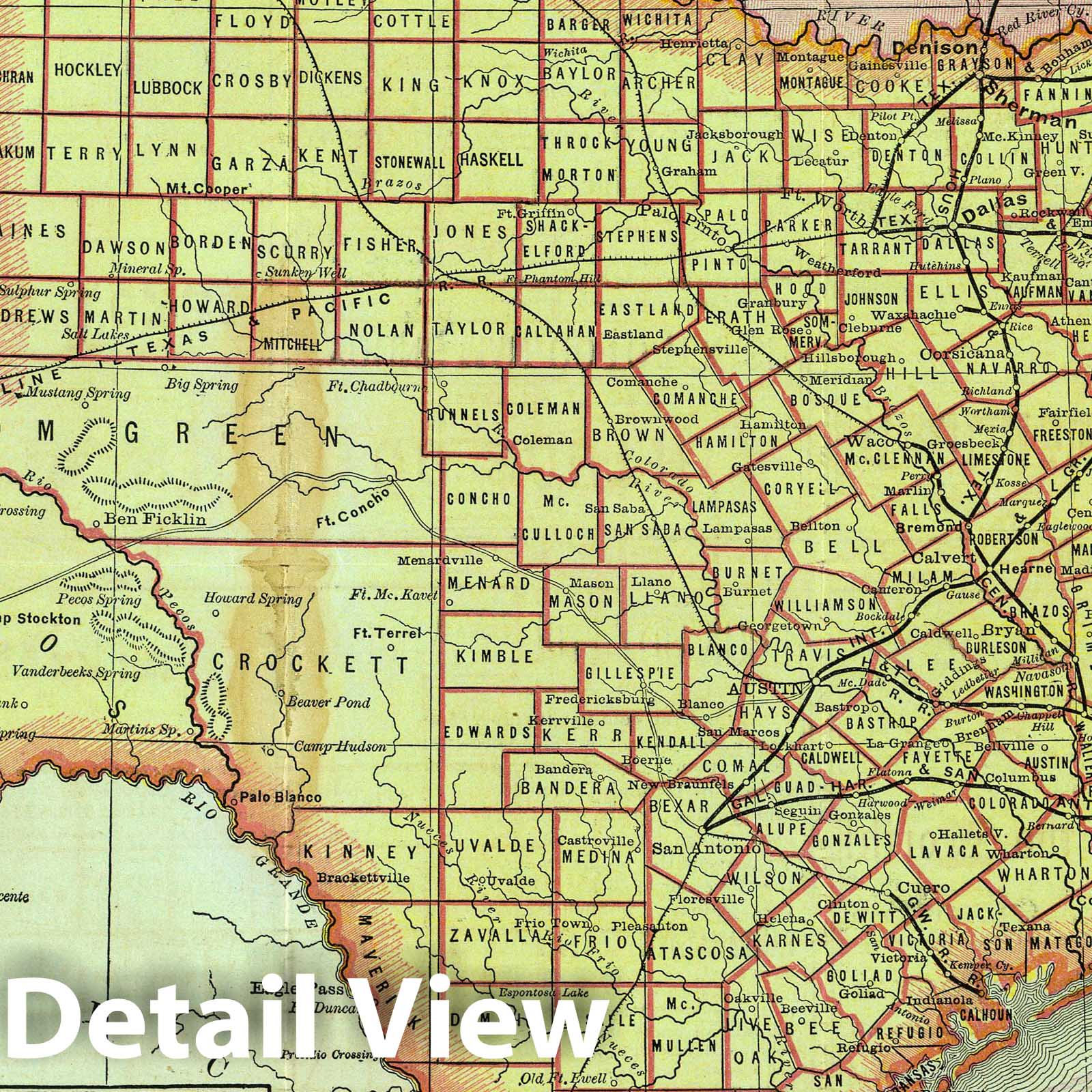 Texas and Indian Territory - Railroad Map, 1876