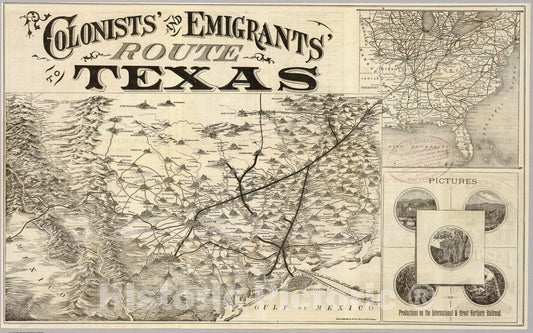 Texas - Railroad Map, 1878 - Historical Map Print