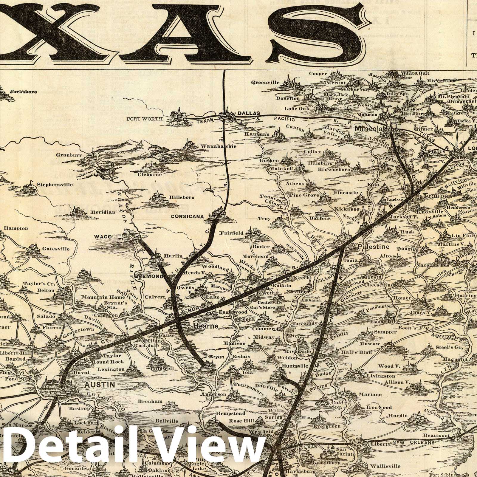 Texas - Railroad Map, 1878 - Historical Map Print