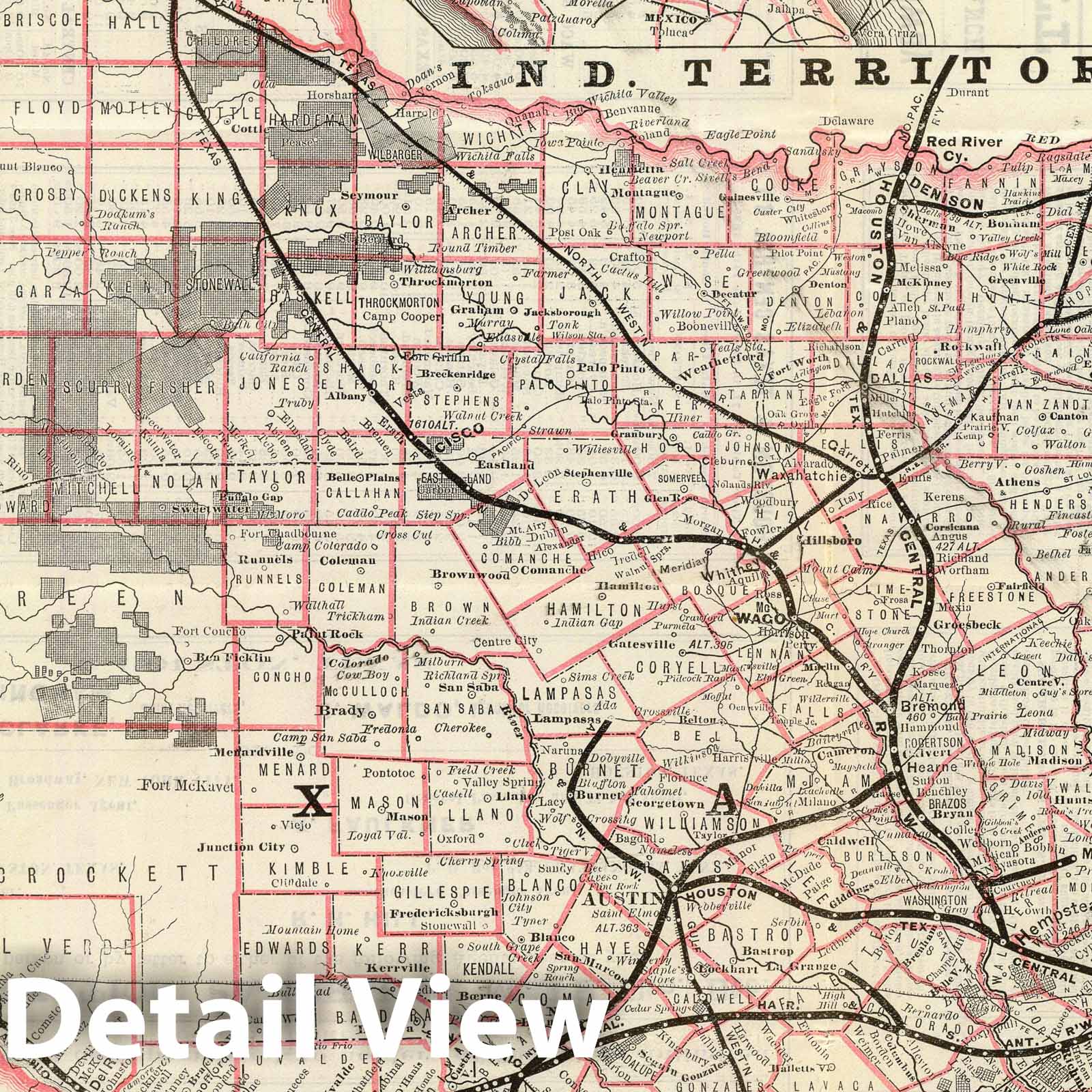 Texas and Mexico - Railroad Map, 1885 - Houston and Texas Central Railway