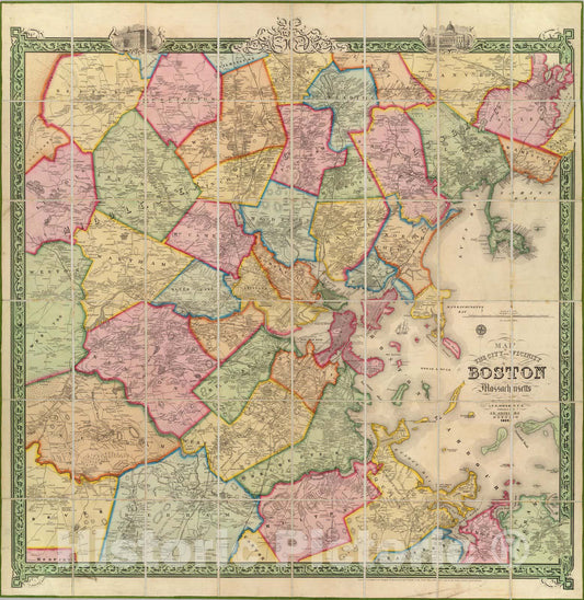 Boston and Vicinity, Massachusetts, 1852 - Historical Map Print