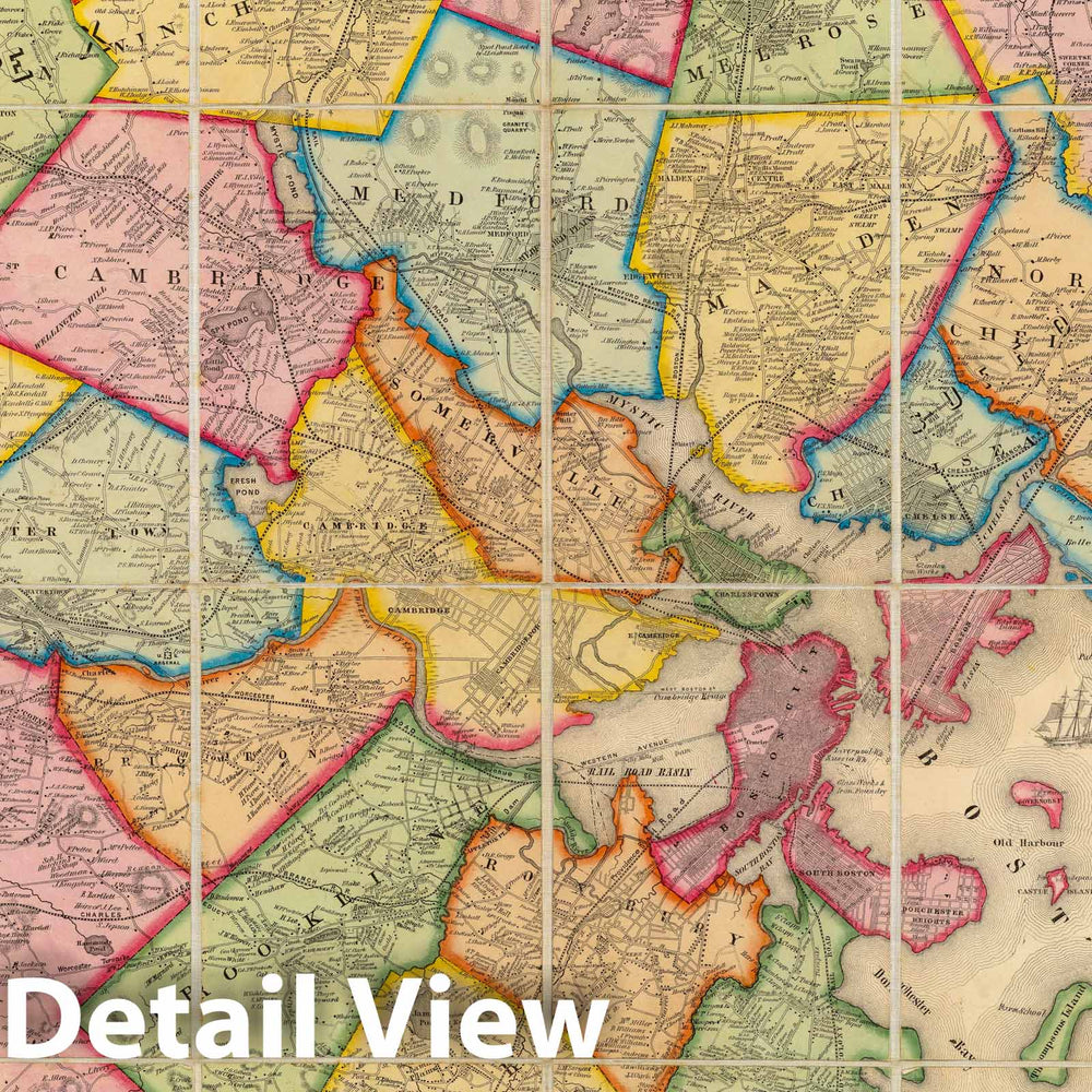 Historic Map : Case Map, Boston and vicinity. 1852 - Vintage Wall Art