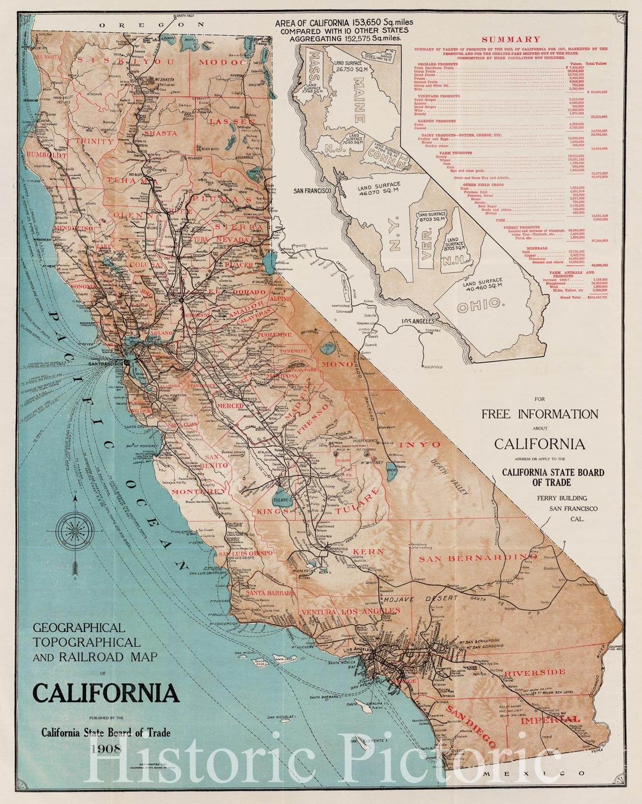 Historic Map : Map of California, 1908 - Vintage Wall Art