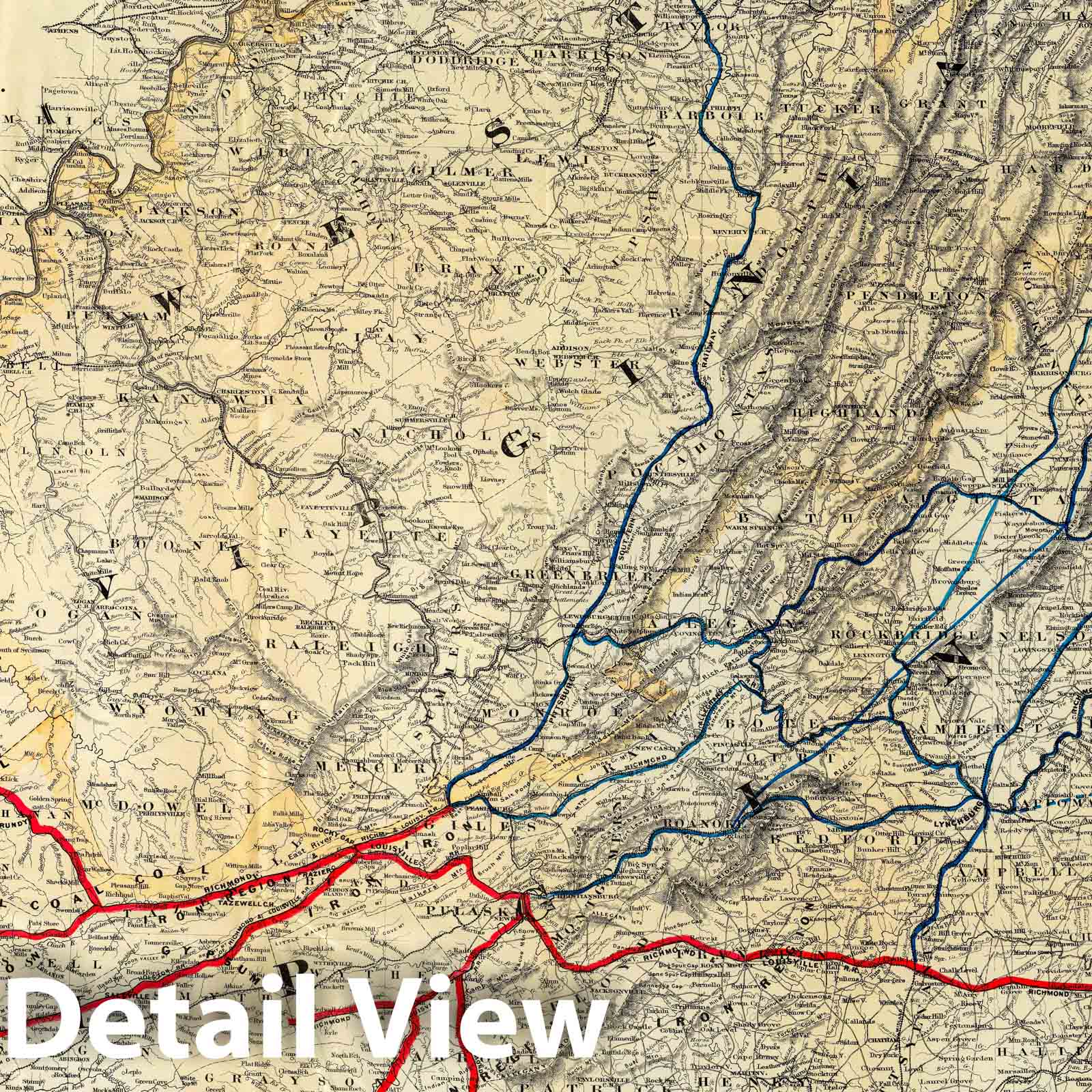 Virginia and Kentucky - Railroad Map, 1882