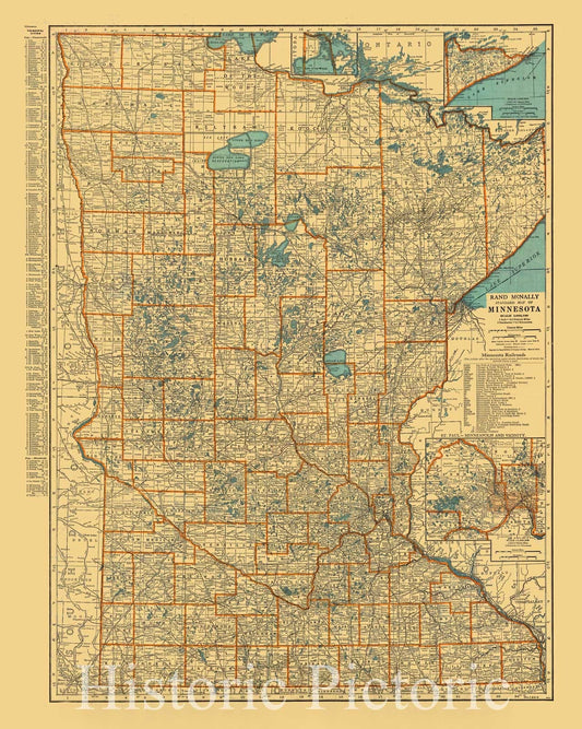 Minnesota Road Map 1932 - Rand McNally Historical Map Reproduction