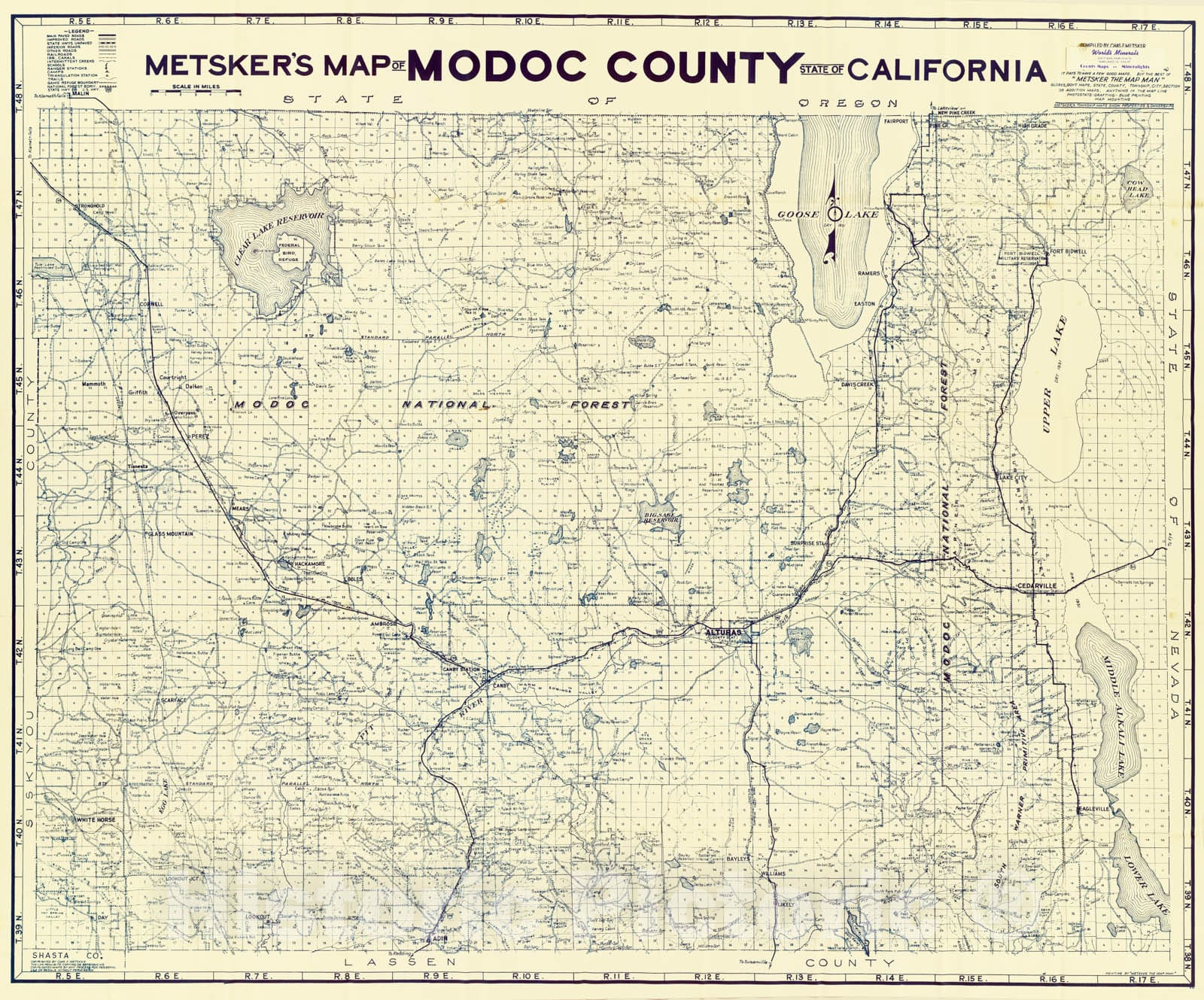 Historic Map - Pocket Map, Modoc County. 1952 - Vintage Wall Art