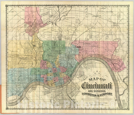 Cincinnati and Suburbs, Ohio and Kentucky 1880 Historical Map Print