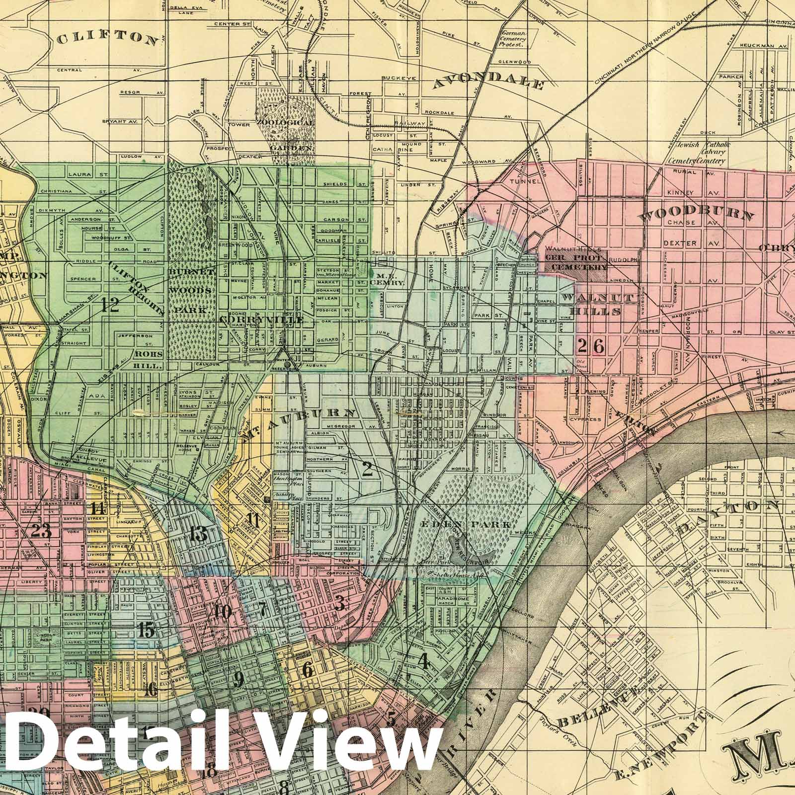 Cincinnati and Suburbs, Ohio and Kentucky 1880 Historical Map Print