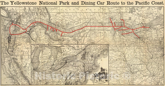 Yellowstone Park - Railroad Map, 1887 - Historical Map Print