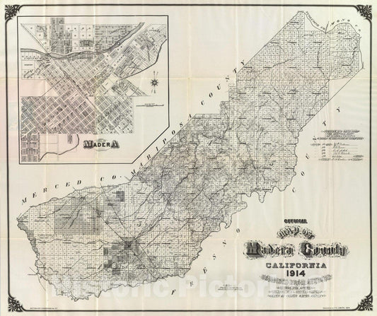 Madera County, California - Boundary Map, 1914 - Historical Map Print