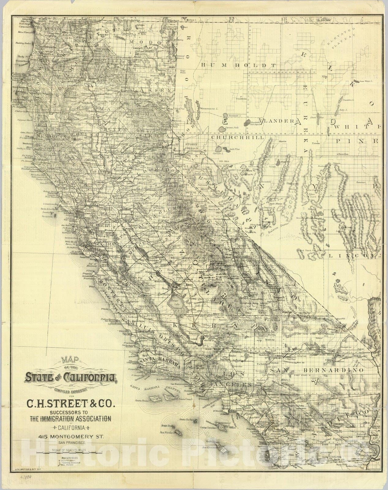 Historic Map : California. 1886 - Vintage Wall Art